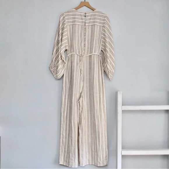 Free People Cream Brown Lightweight Kenny Striped One-Piece Jumpsuit Size Medium - Picture 5 of 11